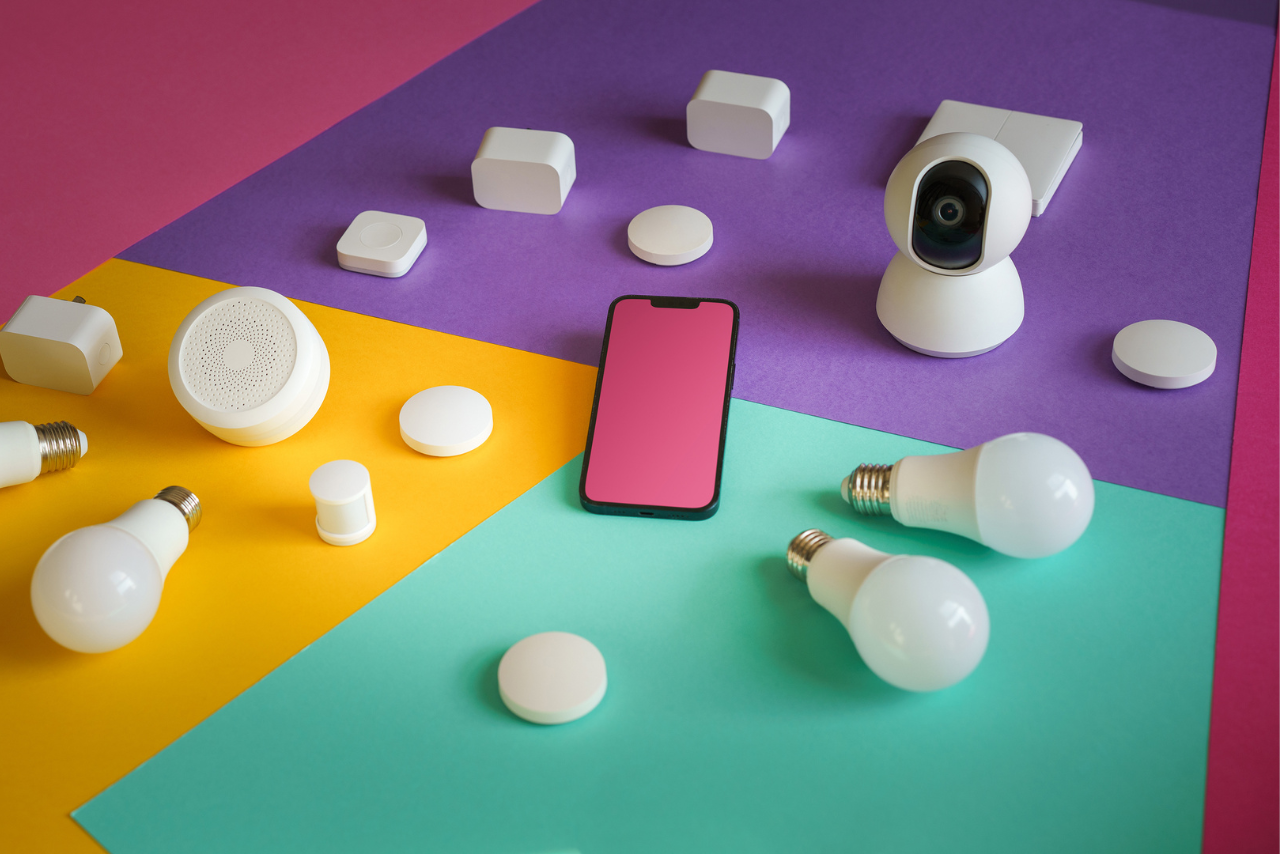Colorful background with smart home devices
