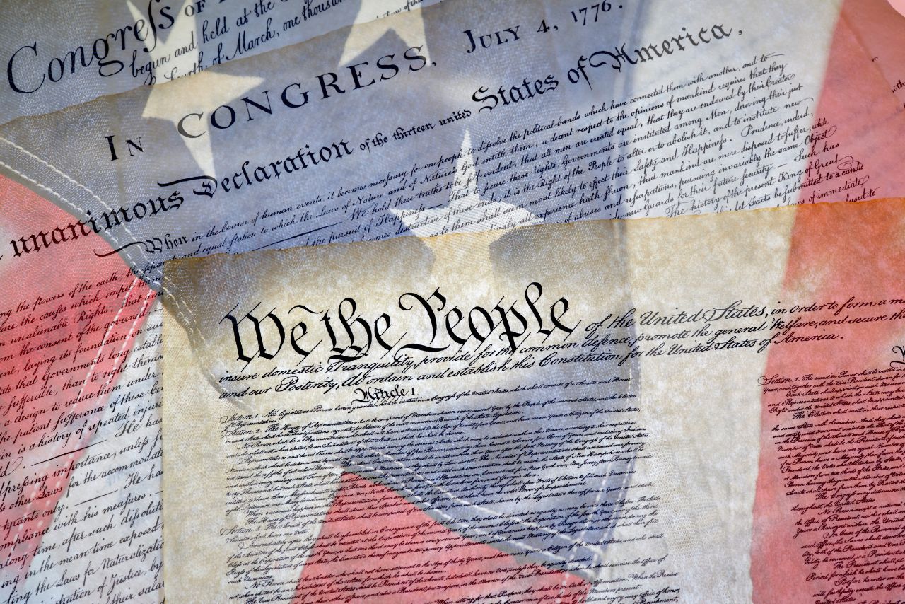 American founding documents and flag.