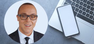 John Milen headshot beside phone and laptop.