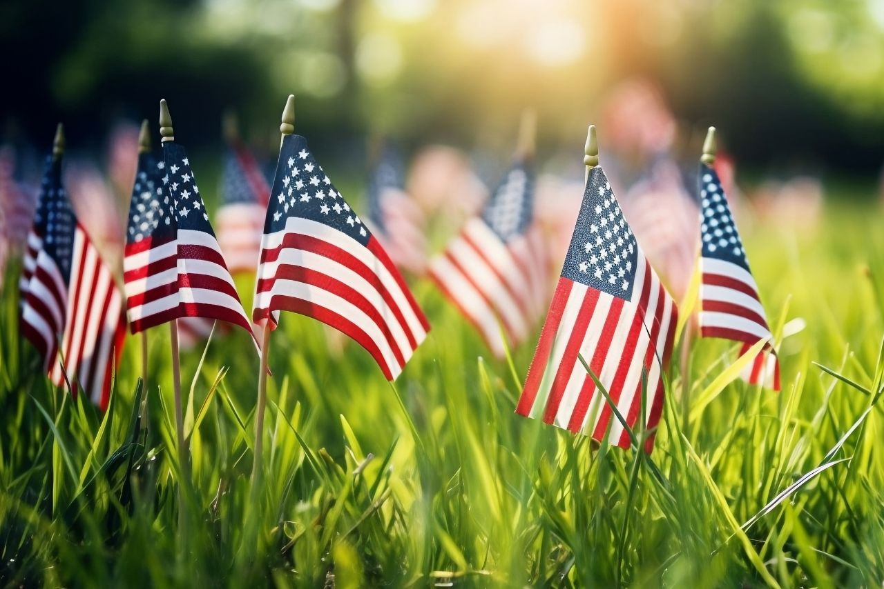 American flags.