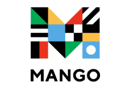 Multicolored letter M with "Mango" underneath.