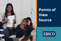 Student reading off a paper while other students listen. Text reads: "Points of View Source: EBSCO."
