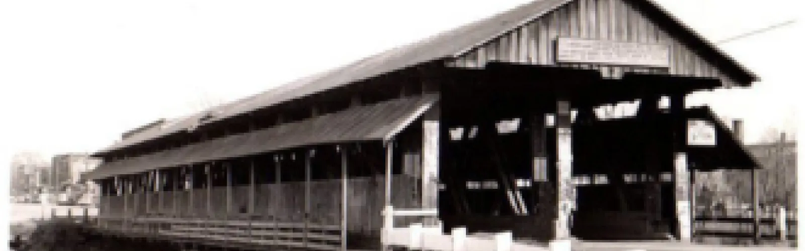 Old photo of the Newton Falls double covered bridge.